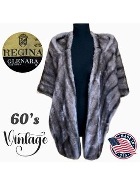60’s Vintage Regina Glenara Faux Silver Fox Fur Stole Jacket OS
